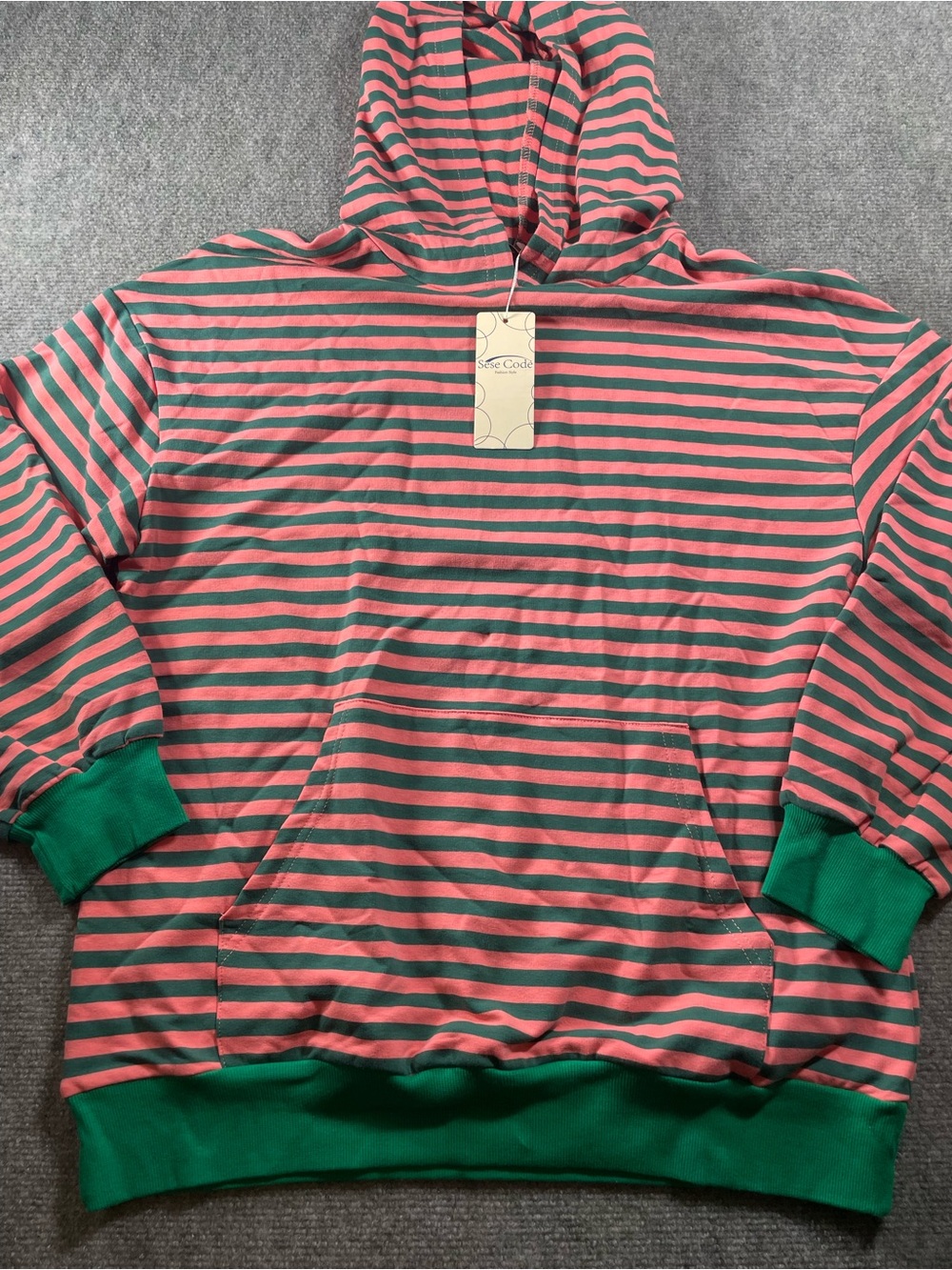 Striped Peach & Green Hooded Sweatshirt